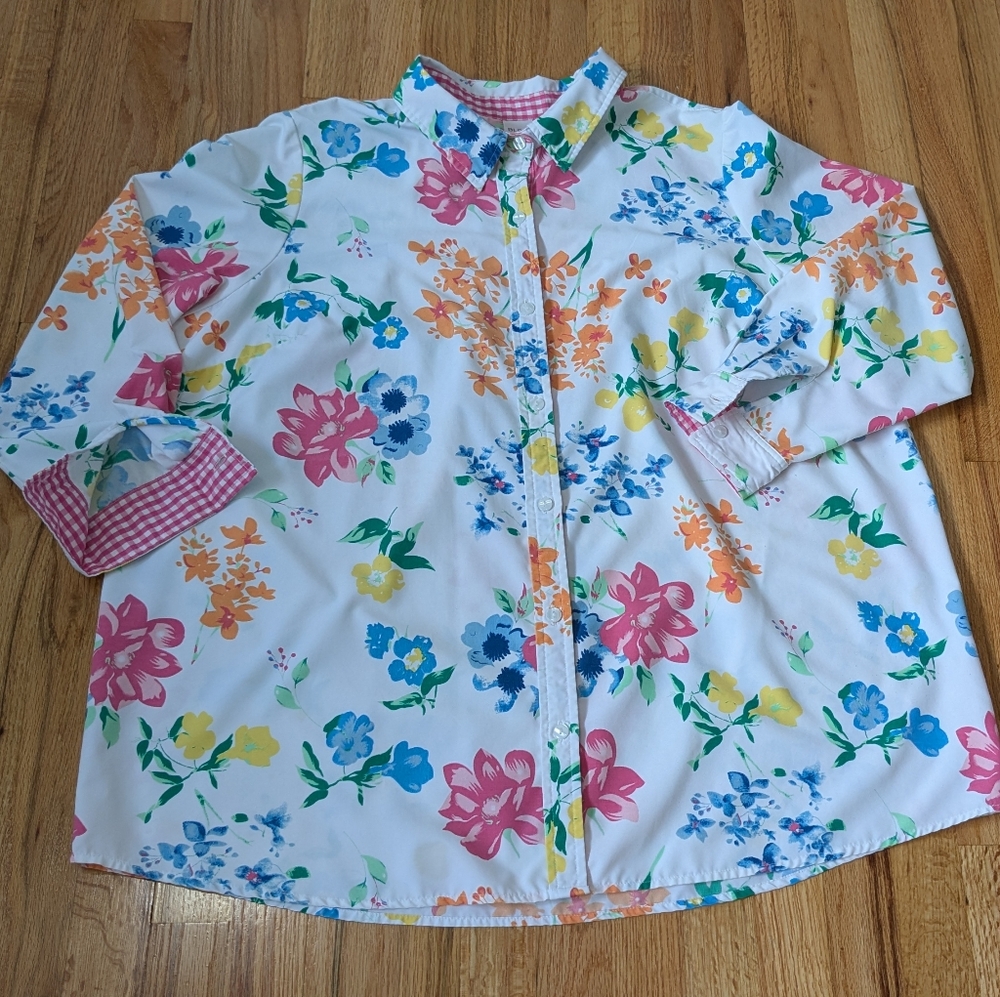Blair White and Blue Floral Button Up Shirt Lightweight Spring Size 2XL - Picture 5 of 10